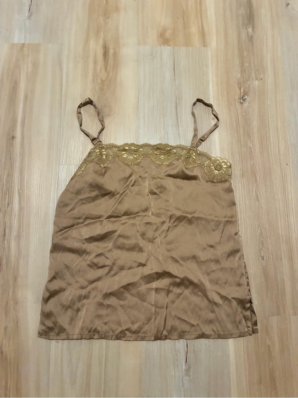 Chico's Tan Cami with Gold Lace Trim